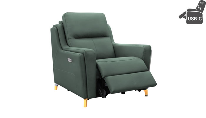 Parker Knoll Portland Power Plus Recliner Headrest Lumbar USB Madri Marine Leather Teak Leg